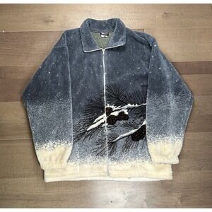 VTG Anywear Jacket Men's XL Snow Nature All Over Print Fleece Outdoors‎ USA 90s